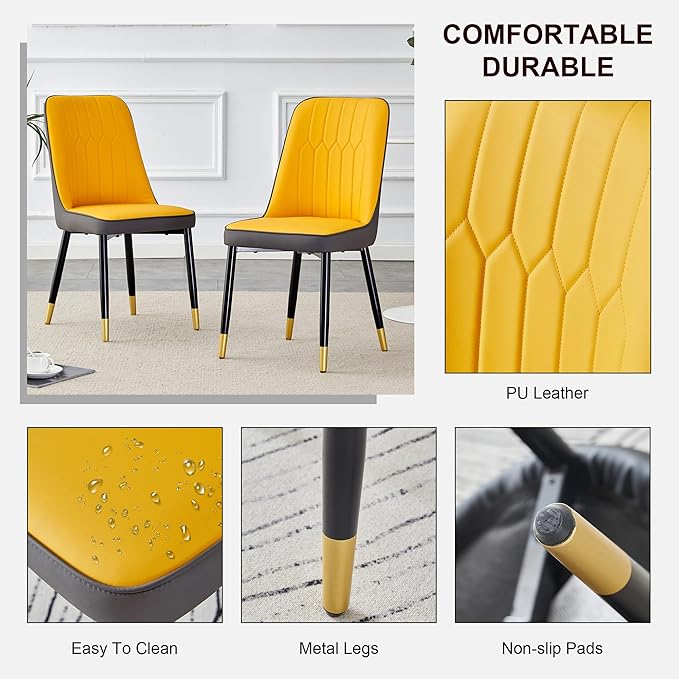 5 Pieces Modern Sintered Stone Dining Table Set 50" Rectangular Faux Marble Kitchen Table with 4 PU Leather Chair Dinner Set(1Faux Marble Table+4Orange and Gray Chairs)
