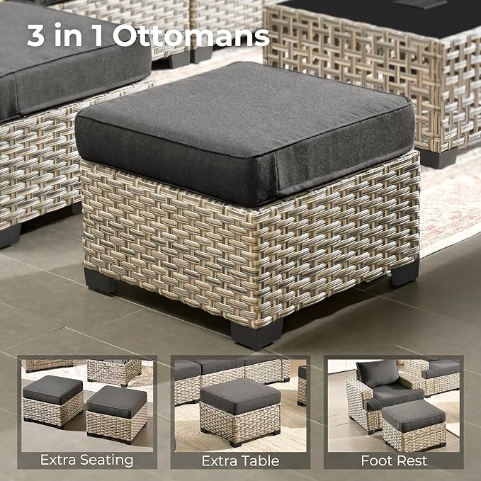 HOOOWOOO Outdoor Sectional Patio Furniture Set,7 Pieces Wicker Conversation Sets,Extra Deep Out Door Sofa Outside Furniture Couch with Ottoman,Black