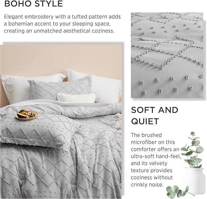 Bedsure California King Comforter Set - Light Grey Comforter, Boho Tufted Shabby Chic Bedding for Kids, 3 Pieces Vintage Farmhouse Bed Set for All Seasons, Fluffy Soft Bedding with 2 Pillow Shams