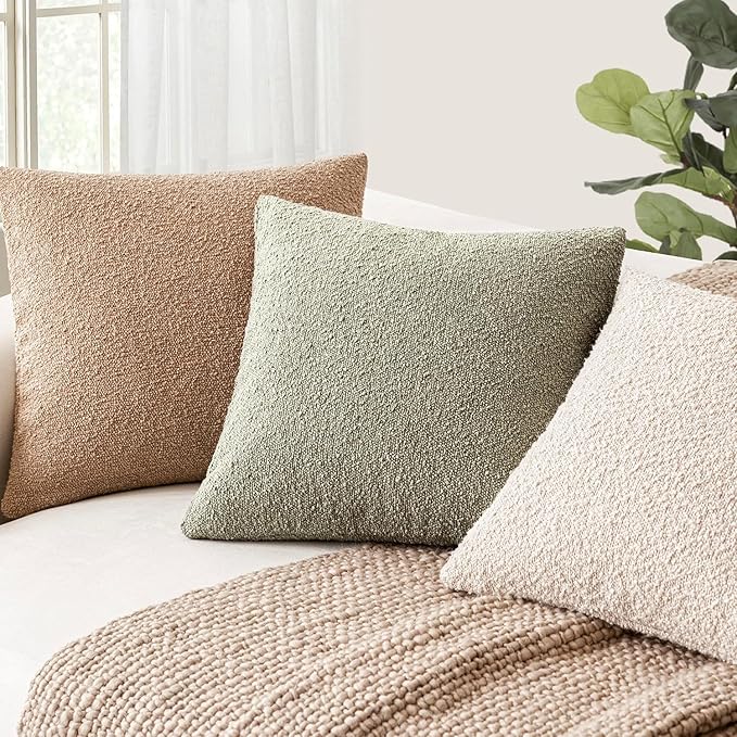 Foindtower Pack of 2, Decorative Textured Boucle Throw Pillow Covers Accent Solid Pillow Cases Cozy Soft Couch Cushion Case for Chair Sofa Bedroom Living Room Home Decor 22x22 Inch Dirty Sage Green