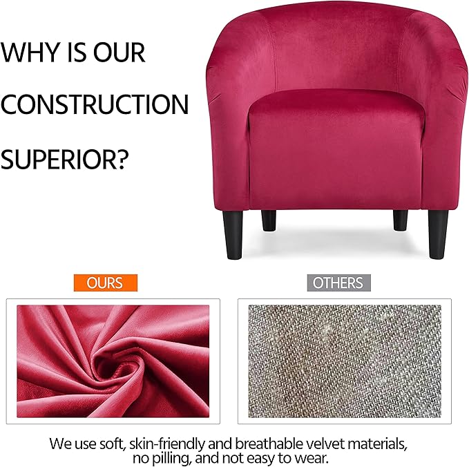 Yaheetech Accent Chairs, Velvet Barrel Chair Cozy Club Chairs with Sturdy Legs and Soft Padded Seat for Bedroom/Living Room/Reading Room, Rose Red, Set of 2