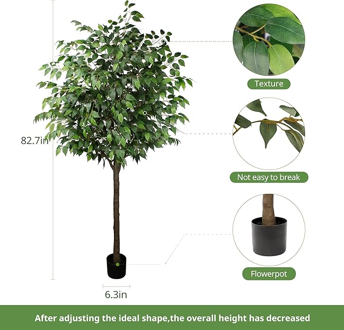 Artificia Ficus Tree 7Ft Tall Silk Ficus Tree with Plastic Pot for Office and Home Decor,Decorative Artificial Plant for Indoors and Outdoors,Fake Ficus Lyrata Plant All Year Round Decoration