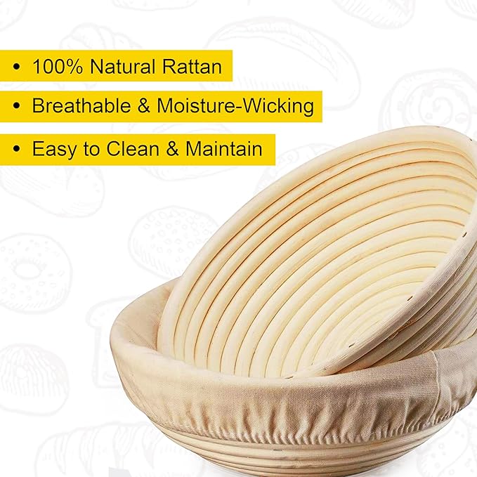 9-inch Round Rattan Banneton Bread Proofing Basket Set of 2 D'ita Handmade Sourdough Proofing Bowls for Artisan Baking Home Bakers