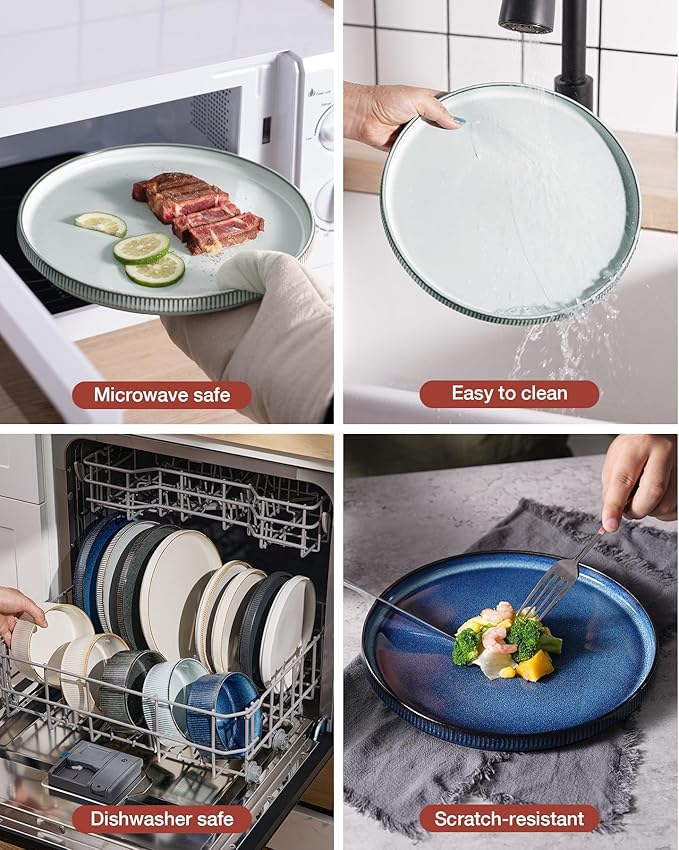 Famiware Star Plates and Bowls Sets, Modern Stoneware Dinnerware Sets for 6, 18-Piece Kitchen Dish Set - Chip and Scratch Resistant, Microwave and Dishwasher Safe Tableware, Smoky Blue