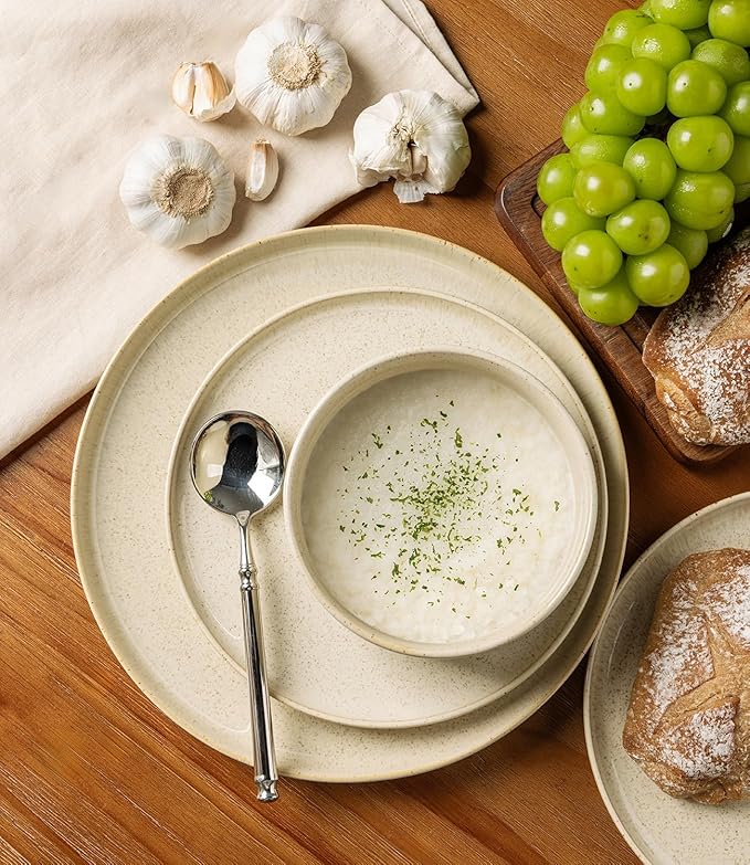 TheTerra Ceramic Dinnerware Sets for 4, 12 Pieces Handmade Reactive Glaze Plates and Bowls Set, Scratch Resistant Dish Set, Oven & Microwave & Dishwasher Safe