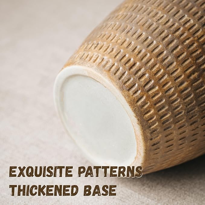 Ceramic Rustic Vase, 8 Inch Farmhouse Terracotta Vase for Home Decor, Vintage Decorative Pottery Flower Vases for Living Room Entryway Table Centerpieces Shelf Decorations