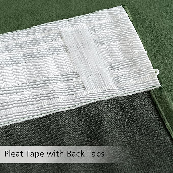 MIULEE Olive Green Velvet Curtains 120 inches 2 Panels - Pinch Pleated Luxury Room Darkening Curtains for Bedroom Living Room Thermal Insulated Super Soft Window Drapes Rod Pocket, W52 x L120 inch