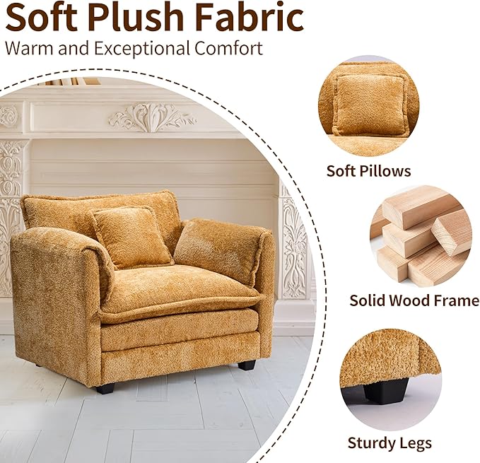 SweetGO corporation 42" Plush Single Sofa Accent Chair with Ottoman for Living Room/Bedroom, Modern Couch for Cozy Lounge Chair for Reading,Yellow