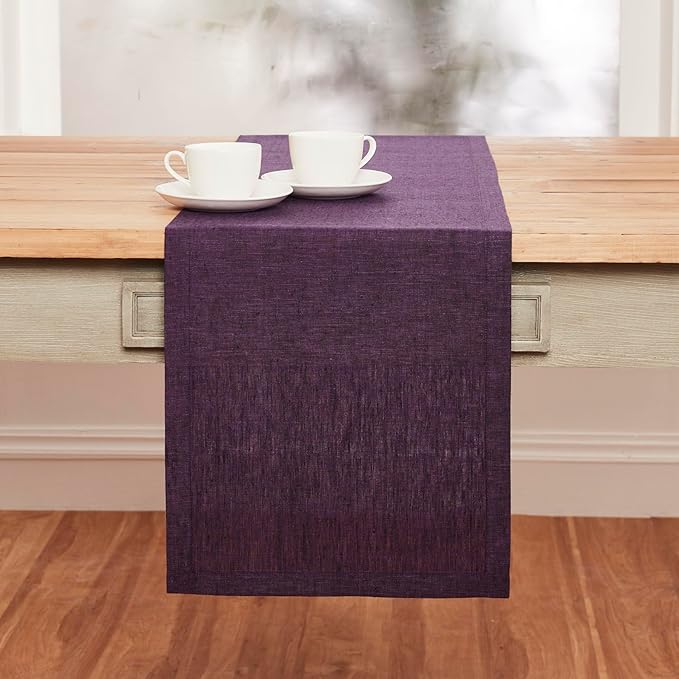 Solino Home Linen Table Runner 132 Inches Long - Athena, 100% Pure Linen Grape 14 x 132 Inch Table Runner for Dining, Thanksgiving