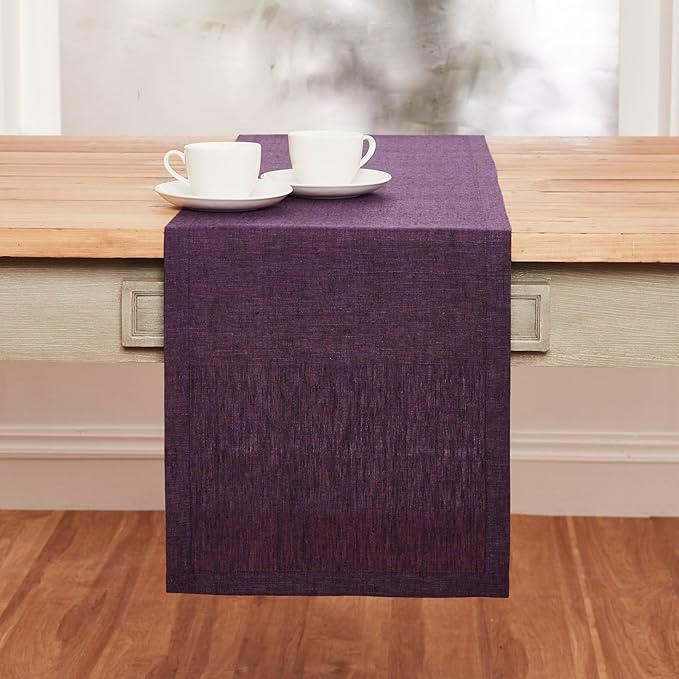 Solino Home Linen Table Runner 72 Inches Long - Athena, 100% Pure Linen Grape Dining Table Runner 14 x 72 Inch for Fall, Autumn, Halloween, Thanksgiving, Holiday
