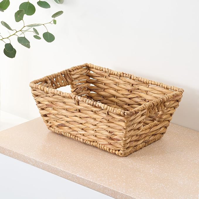 Isidore Water Hyacinth Storage Basket, Woven Rectangular Organizer for Kitchen and Bathroom, 12.2 x 9.4 x 5.1 inches, Natural Brown