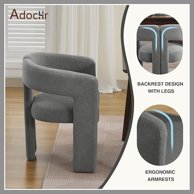 Modern Barrel Dining Chairs Set of 2, Upholstered Linen Dining Room Chair with Wooden Legs, Accent Chairs for Kitchen/Dining Room/Living Room, Black