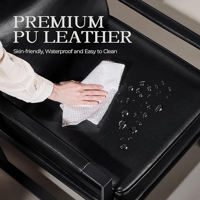 Yaheetech PU Leather Armchair, Retro Leisure Accent Chair with Extra Soft Padded and Cushion, Modern Reading Arm Chair with Black Metal Frame for Living Room/Office/Bedroom/Study Black 2 PCS