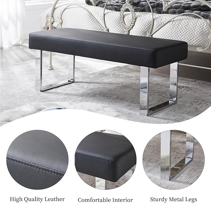 ZckyCine Modern 6-Piece Rectangular Wooden Dining Table Set with 4 Leather Chairs and 1 Leather Stool, Suitable for 4-6 People