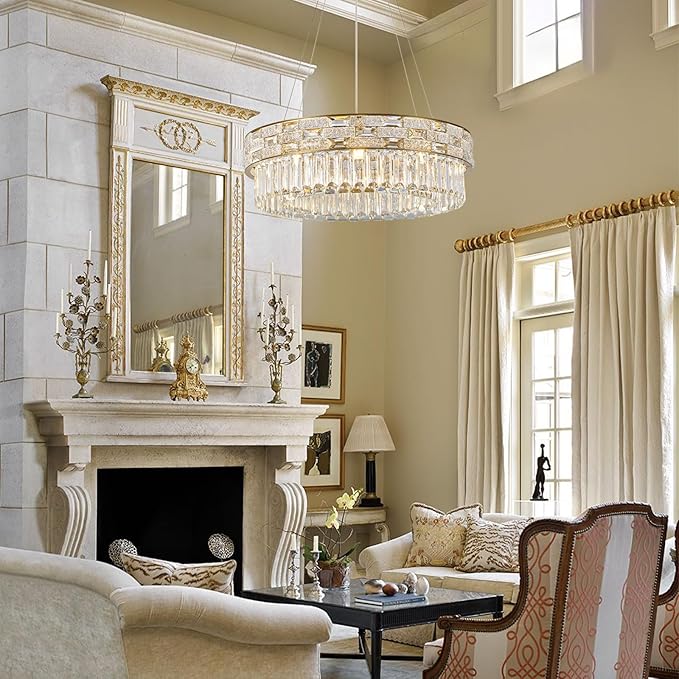 Crystal Chandeliers, 23" 8-Light Round Chandelier for Living Room, Modern Chandelier for Bedroom, Foyer Chandeliers for Entryway, Dining Room Lighting Fixture Hanging Lights