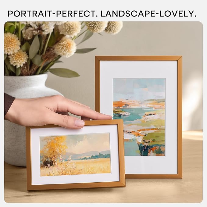 Homeforia 9x12 Frame Bronze, High End Metal 9 x 12 Brass Picture Frames with Mat 7 by 10 inch Photo, 9by12 Poster Frame Matted to 7x10, 12x9 Wall or Tabletop Frames, Tempered Glass, Wall Kit, Set of 3