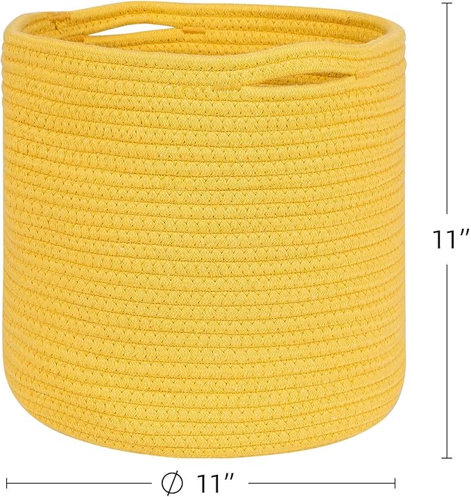 voten Round Storage Cubes Baskets Bins Organizer 11x11x11'' Fit 12x12'' Cube Storage Organizer Bookcases Shelf, Durable Woven Cotton Rope Basket, 3Pack Yellow