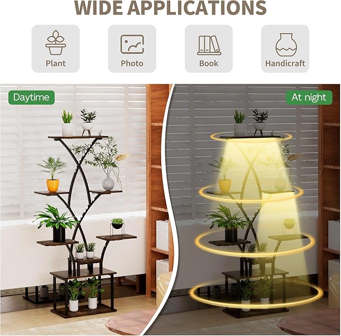 8-Tier Plant Stand Indoor with Grow Light, MDF Plant Shelf Indoor for Multiple Plants Space Saving, 59” Tall Metal Plant Rack for Corner, Living Room, Patio, Garden.