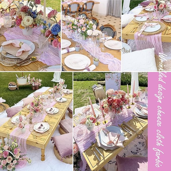 8 Pack Light Pink Easter Cheesecloth Table Runner 35x120 Inches 10ft Boho Gauze Cheese Cloth Runners, Long Romantic Sheer Table Runner Table Cloht for Wedding Bridal Shower Party Table Decor