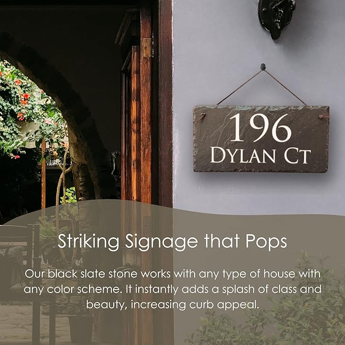 Ink Personalized Slate Stone Address Plaque - Address Signs for Houses - Customized House Sign - Outdoor House Number - Wall Decor Home Address Numbers - Garden Decor Signs (18"x8")