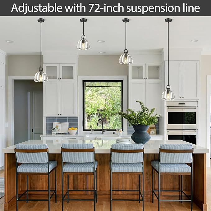 Botanist Crystal Dome Black Pendant Light,7" Crystal Modern Black Pendant Lights Kitchen Island, Hanging Crystals Dome Pendant, Farmhouse Kitchen Pendant Lighting Over Island,E12 Bulb Included