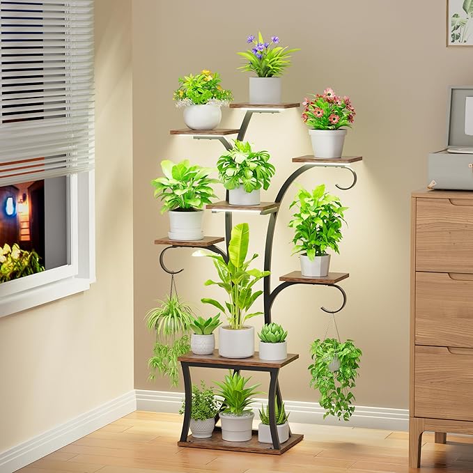 Plant Stand Indoor with Grow Lights - 8 Tiered Indoor Plant Shelf, 47" Metal Corner Plant Stands for Indoor Plants, Tree-Shaped Plant Rack Display for Indoor Plants Multiple, Flower Holder for Living Room Patio Balcony Décor