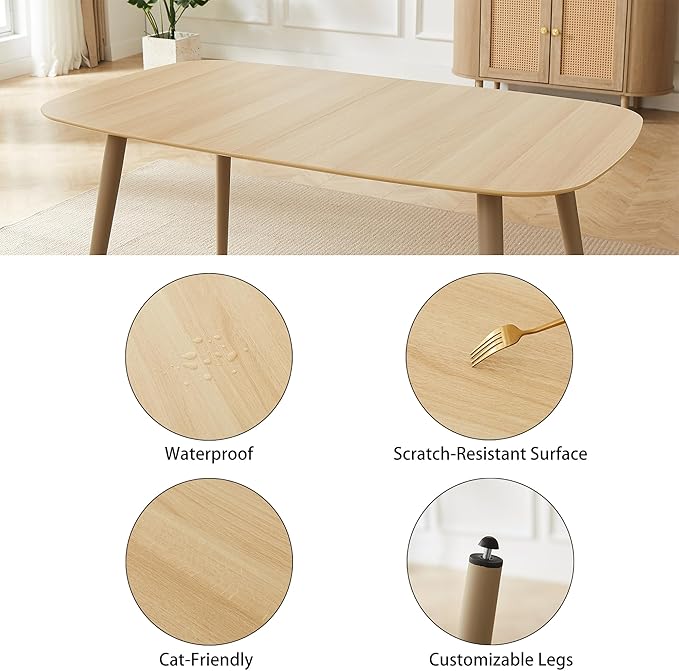 Modern 4-Piece Dining Table Set for 4 | 55-Inch Wood Kitchen Table & 4 Brown Leather Chairs | Space-Saving Dining Set for Small Spaces, Breakfast Nook, Dining Room