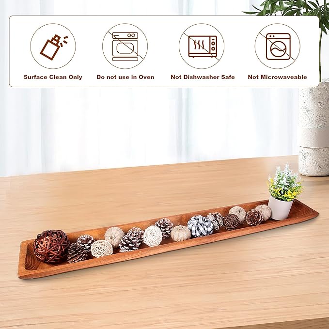 Uziass Wood Dough Bowl, 39.25in Hand Carved Rustic Wooden Dough Bowls Farmhouse Decorative Wood Dough Bowl Long Wooden Bowls for Dining Table Centerpiece Living Room Home Kitchen Counter Accent Decor