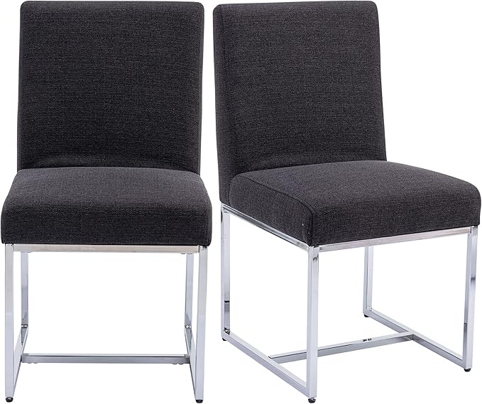 VESCASA Linen Upholstered Dining Chairs Set of 4, Mid Century Modern Padded Chair with Chrome Metal Frame for Restaurant, Dining Room, Kitchen, Charcoal