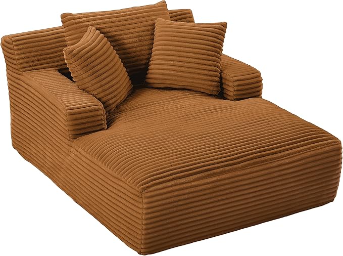 Oversized Chaise Lounge, Corduroy Sofa Bed Chair Indoor with Throw Pillows, Cozy Cloud Couch, Upholstered Sleeper Sofa Couch for Living Room, Bedroom, Apartment, Light Gray
