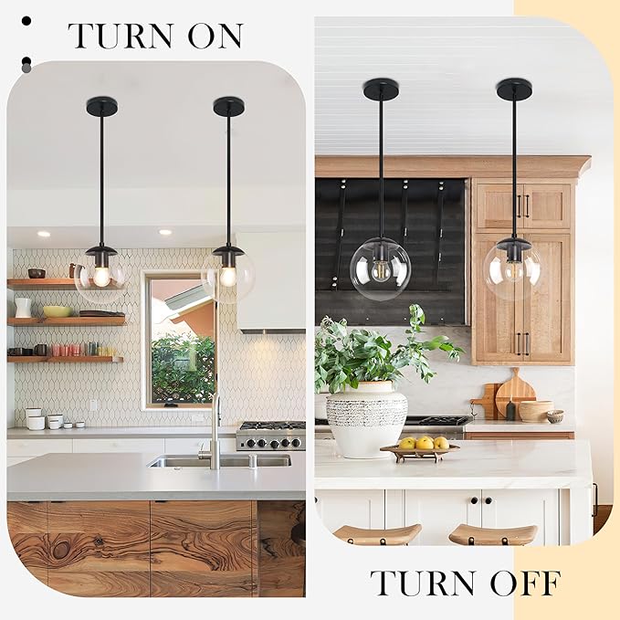 6 Inch Globe Pendant Light Black Mid Century Pendant Light Clear Glass Pendant Lights Kitchen Island Mid Century Adjustable Hanging Farmhouse Pendant Lights Fixtures for Kitchen Island