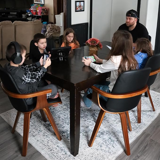 MCM Dining Chairs, Set of 2 Faux Leather Dining Chairs with Walnut Craftsmanship, Upholstered Faux Leather, Wooden Arms and Legs, Green Leather Dining Chair for Kitchen/Living Room (Green, Swivel)