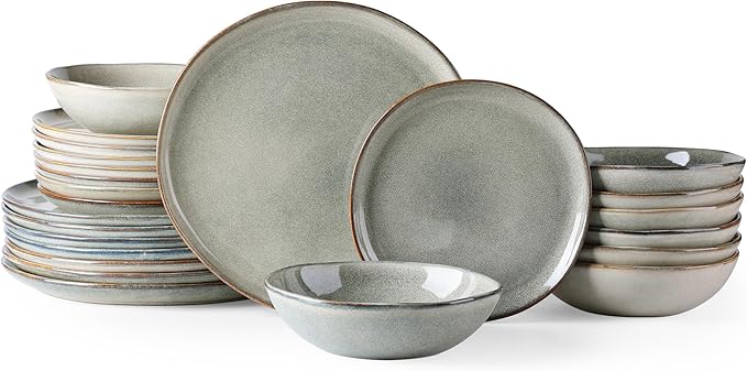 AmorArc Ceramic Dinnerware Sets of 8,Handmade Reactive Stoneware Glaze Plates and Bowls Sets,Highly Scratch Resistant | Dishwasher & Microwave Safe,Service for 8 Dishes Set (24pc)