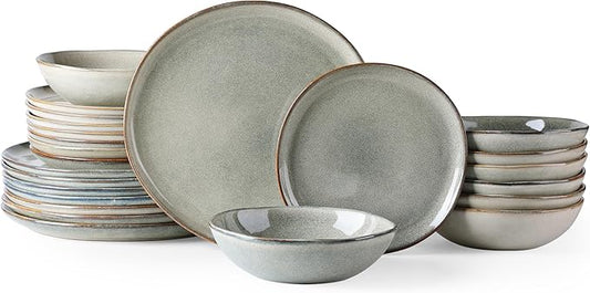 AmorArc Ceramic Dinnerware Sets of 8,Handmade Reactive Stoneware Glaze Plates and Bowls Sets,Highly Scratch Resistant | Dishwasher & Microwave Safe,Service for 8 Dishes Set (24pc)