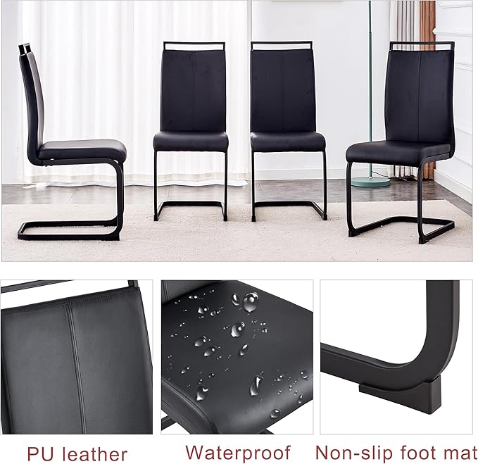 Glass Dining Room Table Set for 4,Dining Table Set for 4 with PU Leather Chairs,Retangular Dining Table with MDF Table Legs and Sliver Base for Dining Room