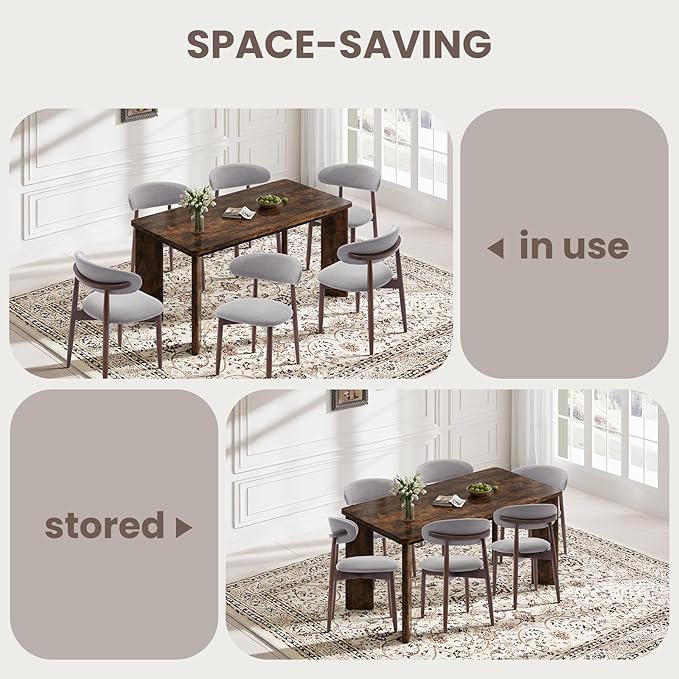 5-Piece Rectangular Dining Table Set for 4, 63" Industrial Kitchen Table with 4 Wooden Upholstered Dinner Chairs for Dining Room, Kitchen, Living Room, Brown+Light Gray