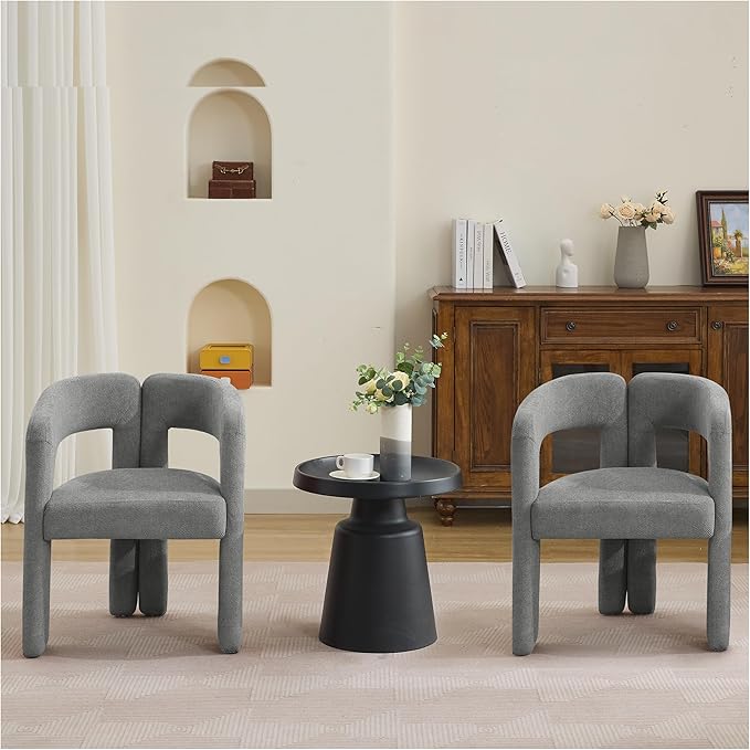 Modern Barrel Dining Chairs Set of 2, Upholstered Linen Dining Room Chair with Wooden Legs, Accent Chairs for Kitchen/Dining Room/Living Room, Black