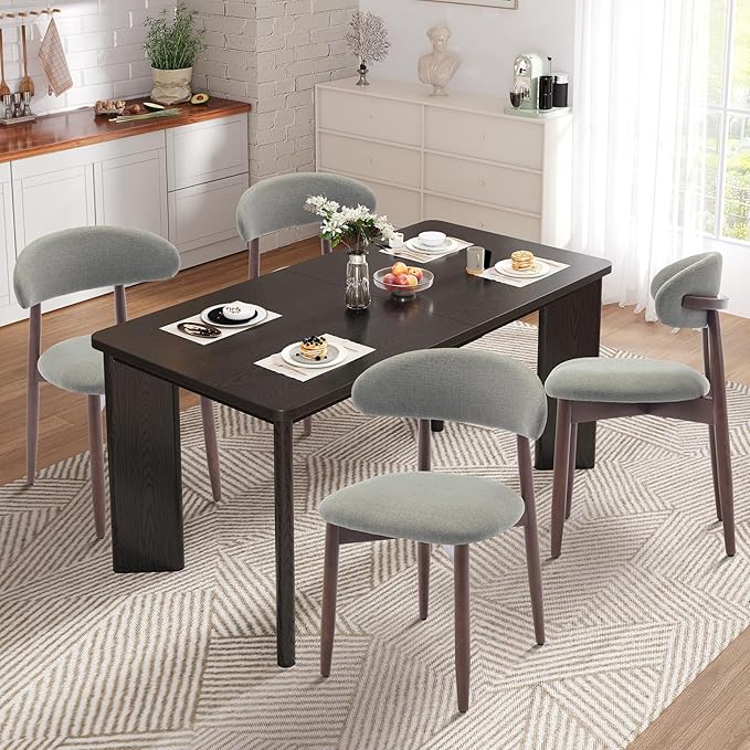 5-Piece Rectangular Dining Table Set for 4, 63" Industrial Kitchen Table with 4 Wooden Upholstered Dinner Chairs for Dining Room, Kitchen, Living Room, Black+Green