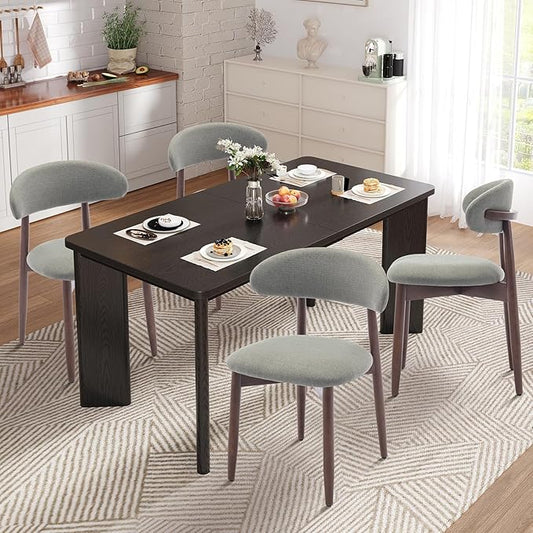 5-Piece Rectangular Dining Table Set for 4, 63" Industrial Kitchen Table with 4 Wooden Upholstered Dinner Chairs for Dining Room, Kitchen, Living Room, Black+Green