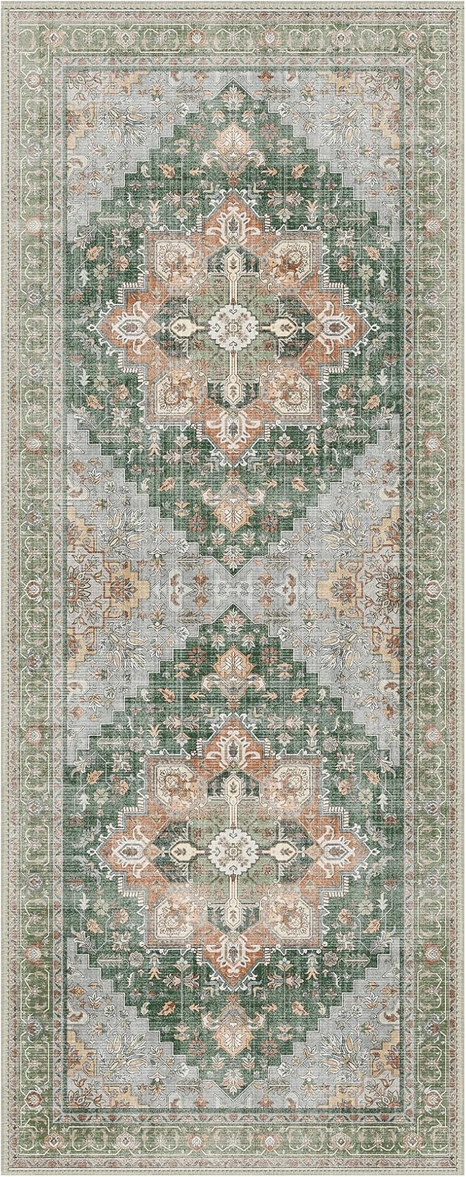 GENIMO 2x10 Runner Rugs for Hallway, Machine Washable Non Slip Vintage Rugs, Low Pile Lightweight Soft Print Rug for enrtyway, Corridor, Home Office, Kitchen,Sage Green