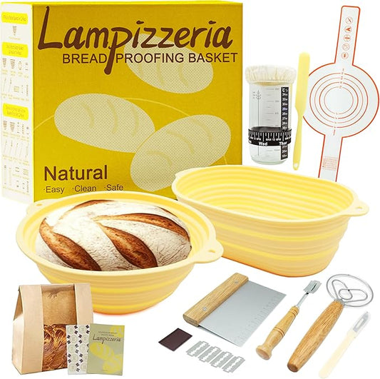 Silicone Proofing Basket Set Round & Oval - D'ita Collapsible Bread Banneton with Tools (Non-Stick, Easy Clean) Complete Baking Gift Kit Bread Proofing for Home Bakers