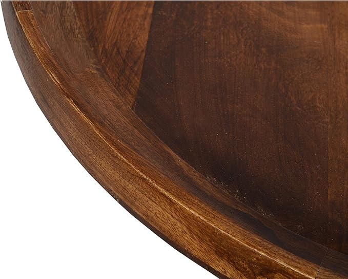 The Urban Port Round Mango Wood Coffee Table with Splayed Metal Legs, Brown and Black, 30 in x 30 in x 16 in