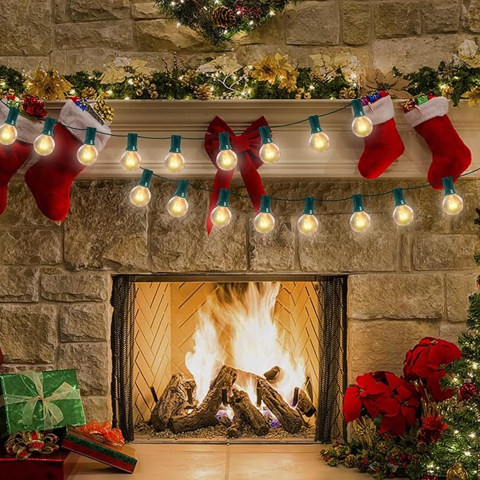 25Ft Outdoor String Lights, G40 Globe Patio Xmas String Lights with 27 5W Clear Warm White Globe Lights, Vintage Christmas Lights UL Listed for Holiday Party Backyard Christmas Wedding Garden Decor