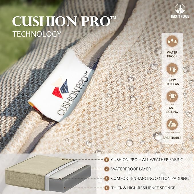 HERA'S HOUSE 6 Piece Patio Furniture Set, 2 x Swivel Cushioned Chair, 2 x Cushioned Ottoman, 1 x 3-Seat Sofa with Marbling Coffee Table, Outdoor Conversation Set for Lawn Garden Backyard