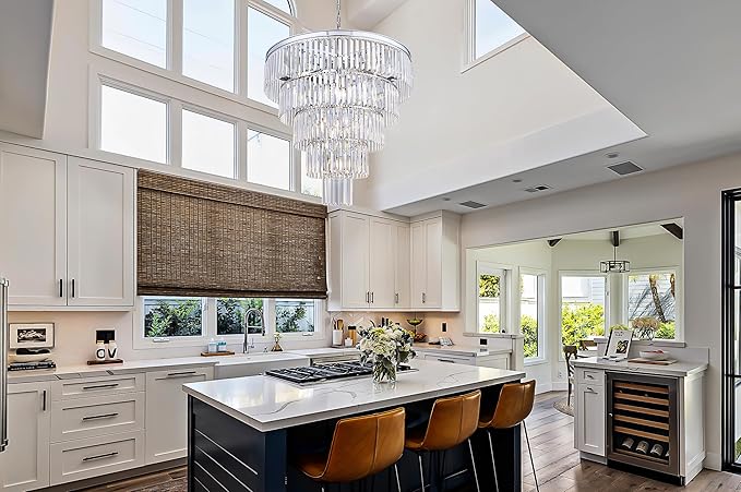 TOCHIC 10 Light Large Crystal Chandelier 31.5 inch, 5-Tier Contemporary Modern Chrome Crystal Chandeliers, Raindrop K9 Round Ceiling Light for Bathroom,Staircase, Entryway, Dining Room, Foyer, Kitchen