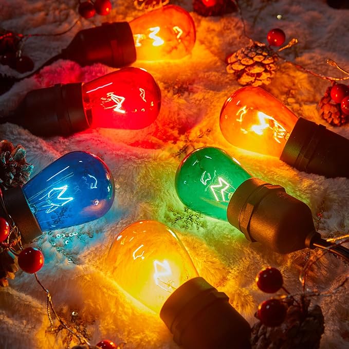 Pack of 20 pcs S14 Multicolored Replacement Glass Bulbs – 11 W E26 Bubs for Commercial Grade Outdoor Patio Yard Holiday Decoration Vintage String Lights