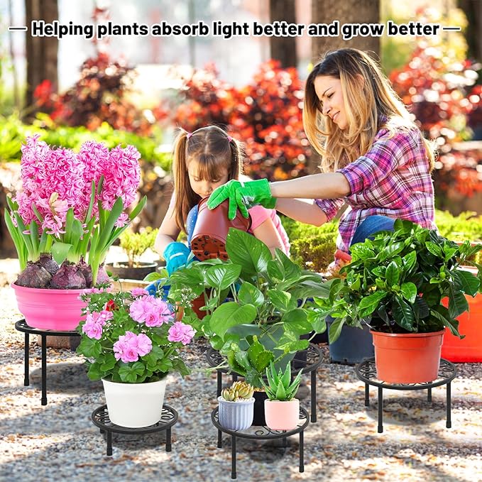 5-Pack Metal Plant Stands, Heavy Duty Flower Pot Stand for Multiple Plant, Potted Plant Holder Shelf for Garden Home Indoor Outdoor (Black)