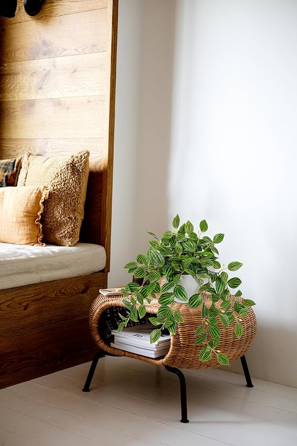 Briful Artificial Plants Indoor Fake Potted Silk Plants Faux Watermelon Peperomia Draping Plant for Home Office Bathroom Shelf Cabinet Tabletop Decoration(Green - 1 Pack)