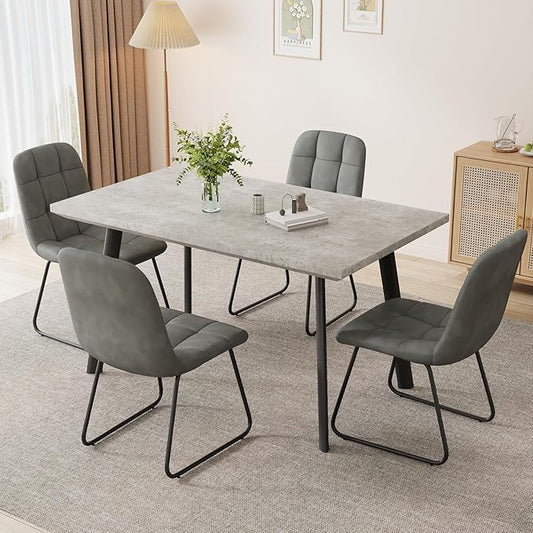 ZckyCine 47.2" Modern Grey Dining Table Set for 4, 5-Piece Kitchen & Dining Room Furniture with Upholstered Chairs, Space Saving Small Dining Table Set for Apartment, Home, Breakfast Nook