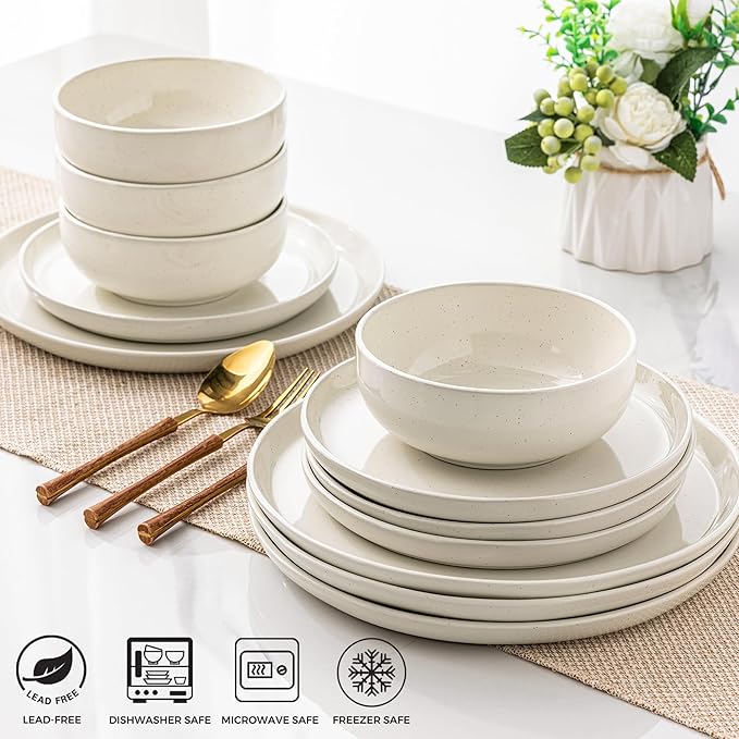 GBHOME Ceramic Dinnerware Sets for 6, 18pcs Stoneware Plates and Bowls Sets, Handmade Chip and Scratch Resistant Dishes Set, Dishwasher & Microwave Safe